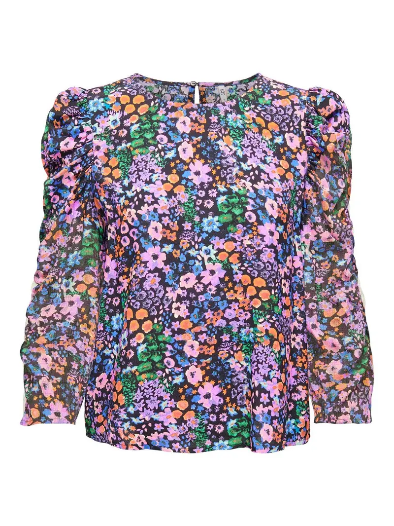 Jenny Three-Quarter Sleeve Black Patterned Top 1