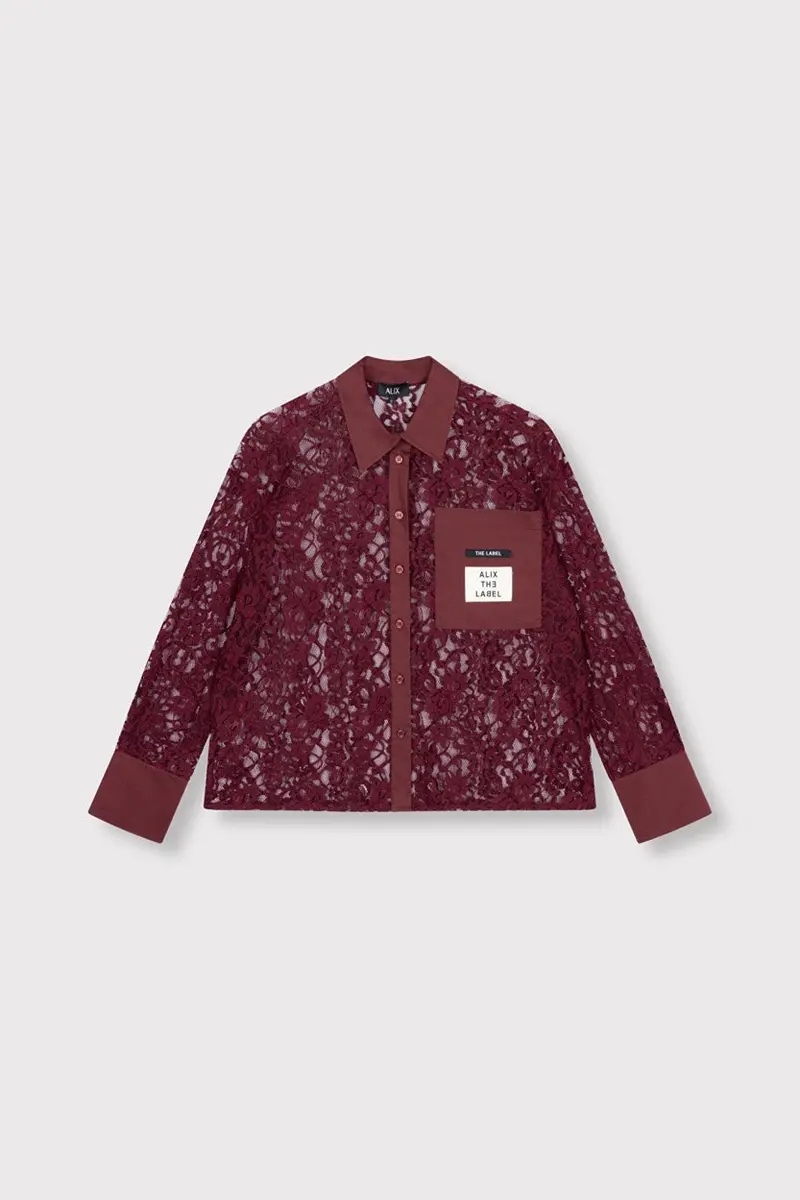Lace-Trimmed Blouse In Bordeaux Silk Blend 1