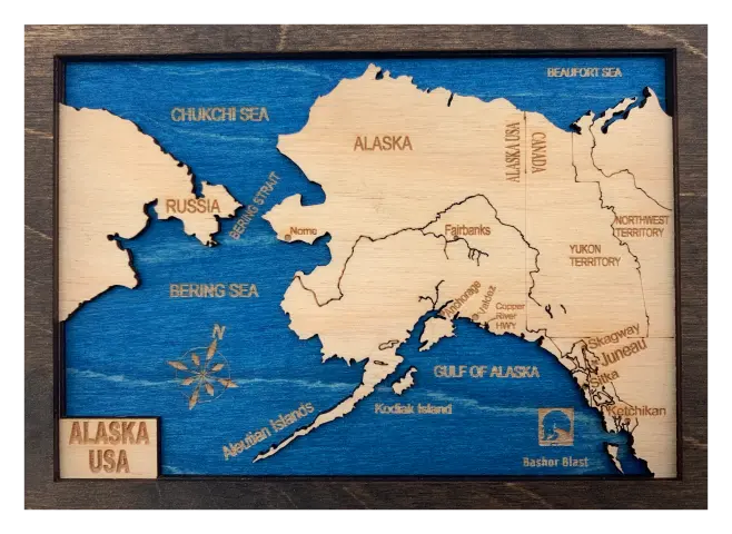 Laser-Cut Wooden Alaska State Map Decor 1