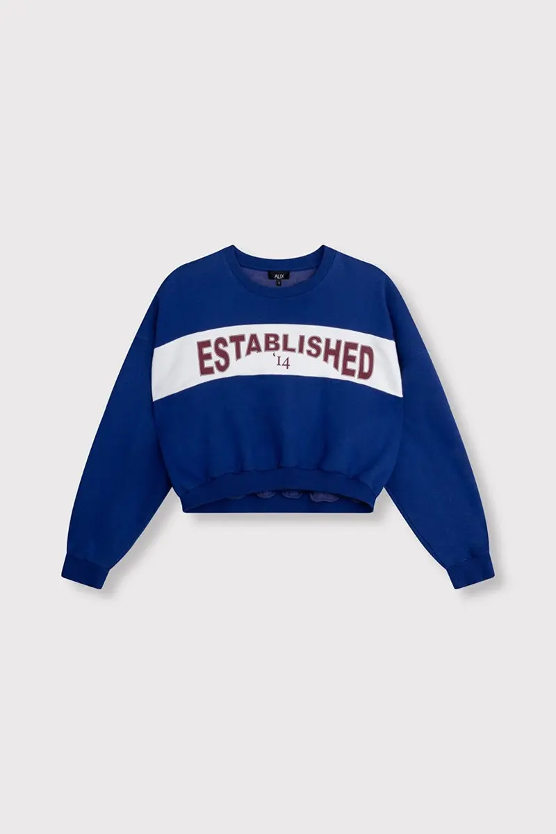 Logo Tape Crewneck Sweater In Cobalt Blue 1