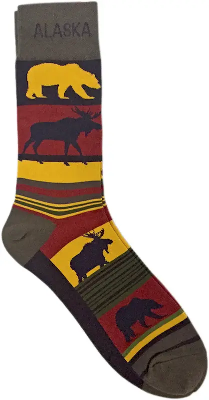 Men'S Moose And Bear Stripe Socks 1