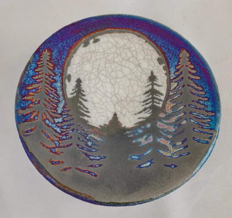 Moon Forest Raku Ceramic Plate – 5-Inch Handcrafted Piece 1