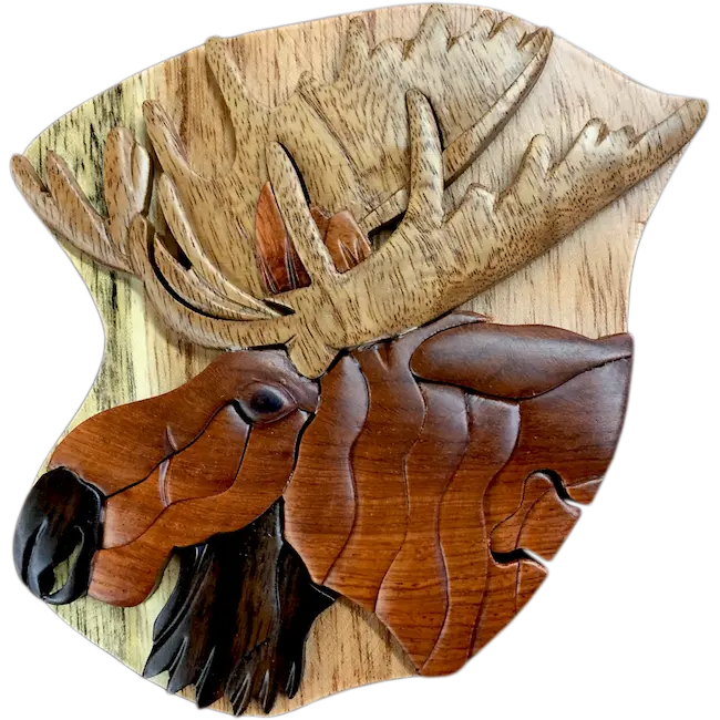 Moose-Head Wooden Intarsia Puzzle Box 1