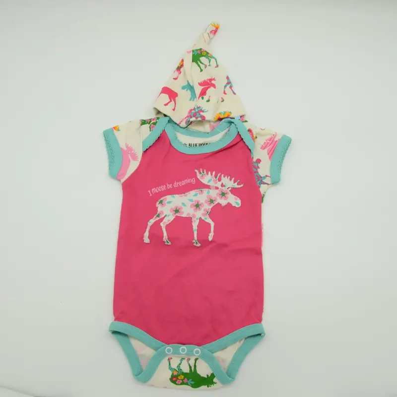 Moose-Print Infant Onesie With Matching Knit Hat 1