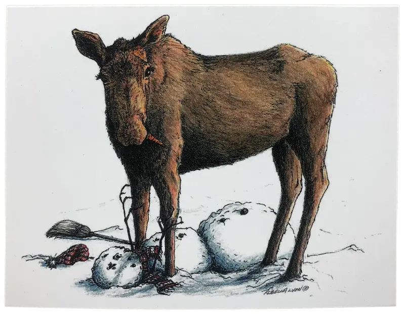 Moose & Snowman Holiday Greeting Card 1