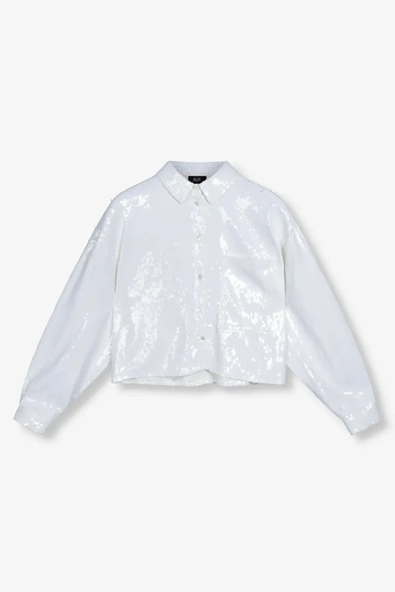 Off-White Cropped Sequin-Embellished Woven Blouse 1