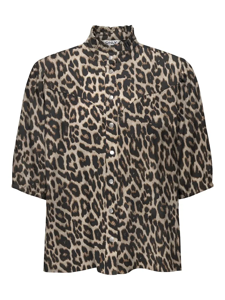 Onlaris Three-Quarter Sleeve Frilled Shirt In Brown Print 1