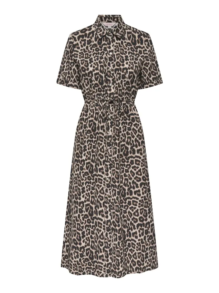 Onlaris Three-Quarter Sleeve Shirt Dress In Brown Print 1