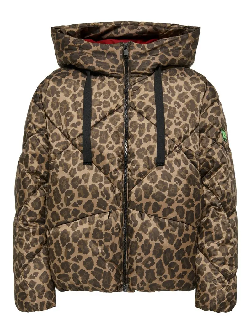 Onlasti Life Short Puffer Jacket With Contrast Trim In Brown Pattern 1