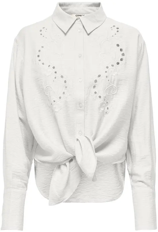 Onlbirona Linen Long-Sleeve Tie-Front Shirt In Off-White 1