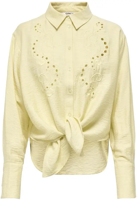 Onlbirona Linen Long-Sleeve Tie Shirt In Mustard Yellow 1