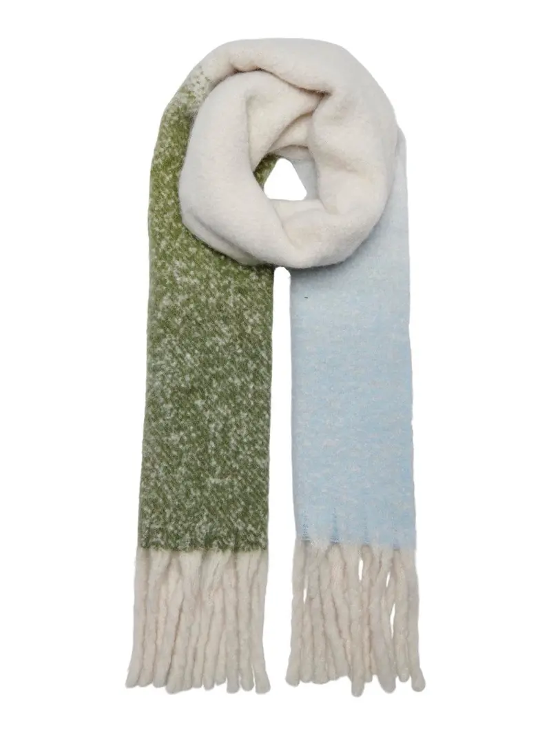 Onlbonnie Long Fringed Scarf In Green Floral Pattern 1