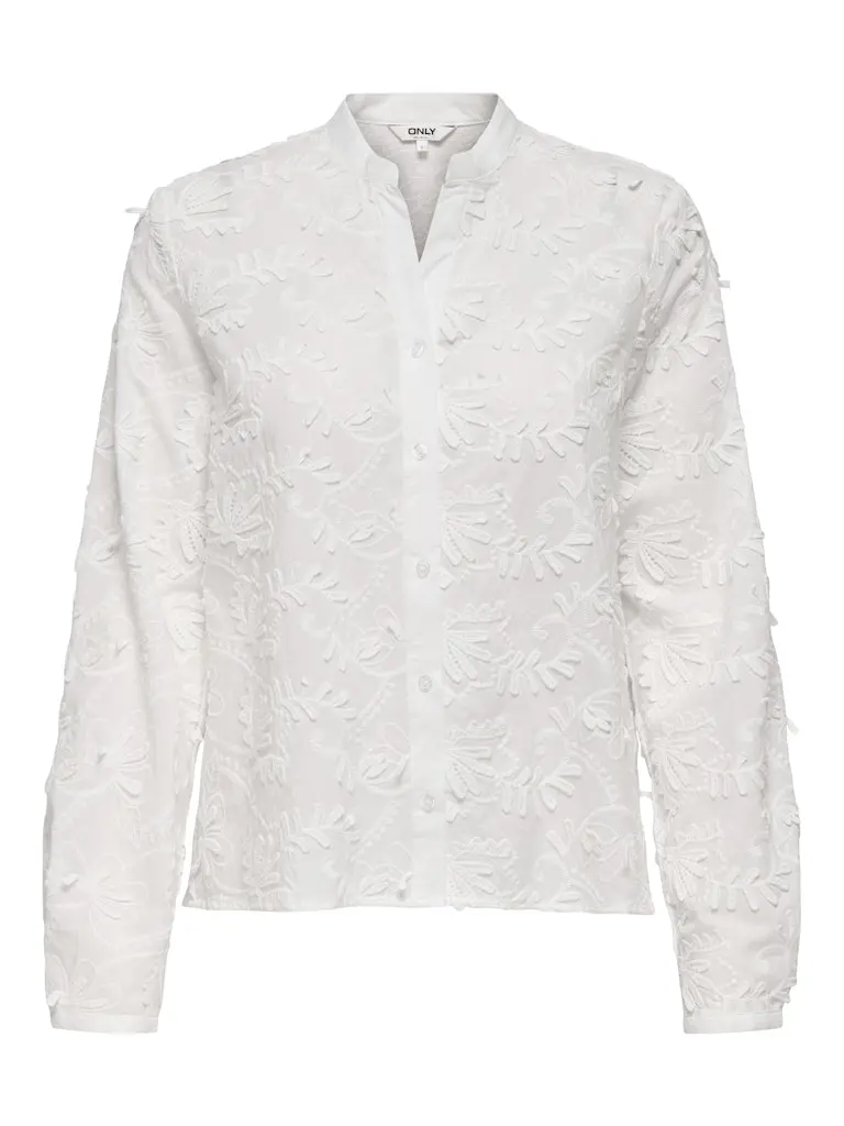 Onlcarmen Floral Long-Sleeve 3D-Embroidered Woven Shirt In Off-White 1