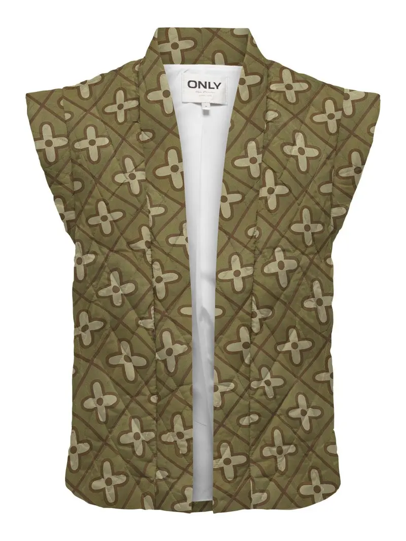 Onlcemma Quilted Vest With All-Over Print In Green 1