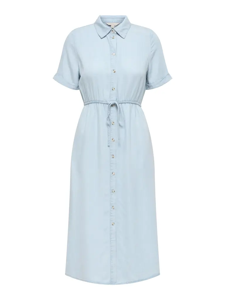 Onlcharis Life Mid-Length Denim Shirt Dress With V-Neck And Contrast Collar 1