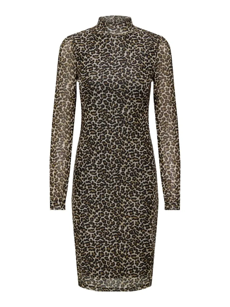 Onlerica Ls High-Neck Bodycon Dress – Brown Print 1