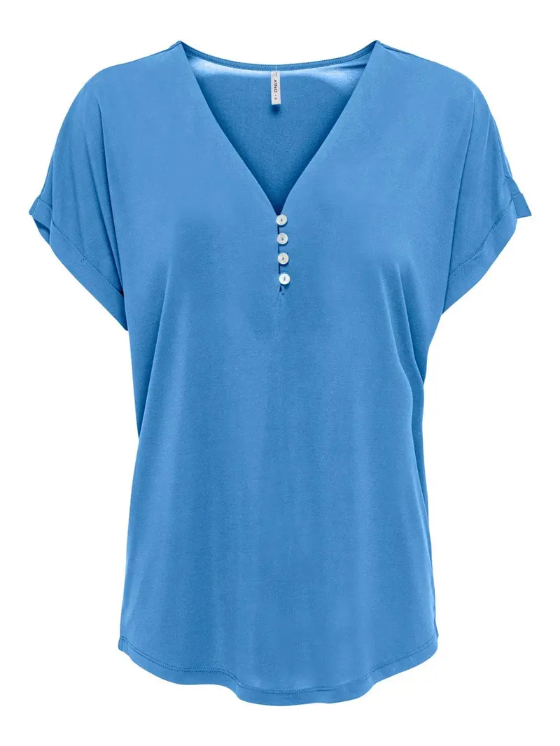 Onlfree Short-Sleeve Modal Placket Top In Light Blue 1