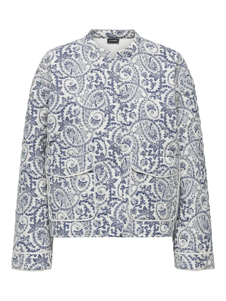 Onlhallie Quilted Overshirt Jacket In Navy Print 1