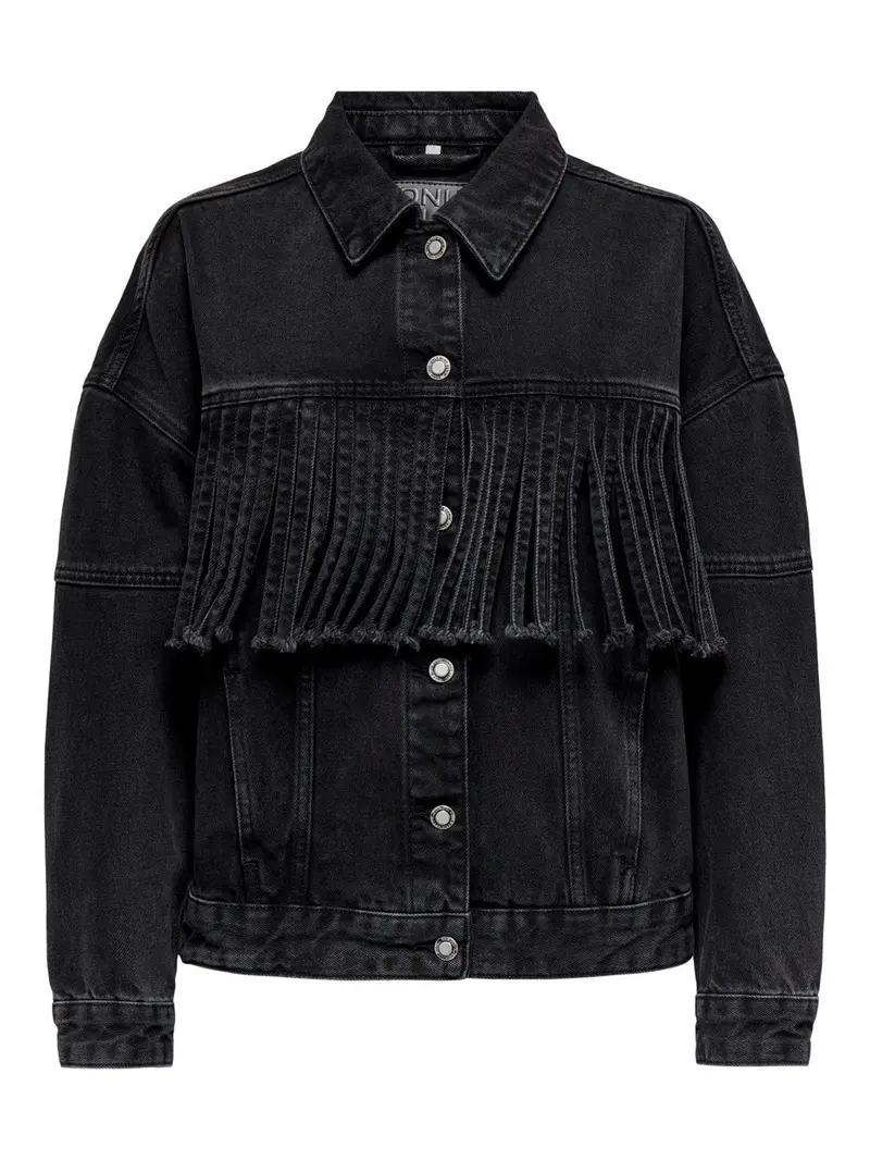 Onlholly Fringed Long-Sleeve Denim Jacket In Black 1