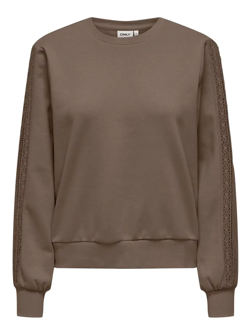 Onlholly Lace-Trimmed Long-Sleeve Sweater In Taupe 1