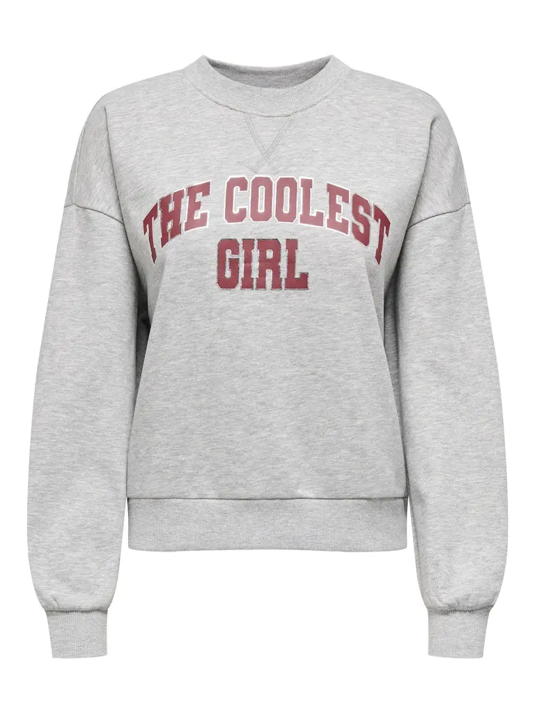 Onljo Long-Sleeve Printed Box Sweatshirt In Grey Melange 1
