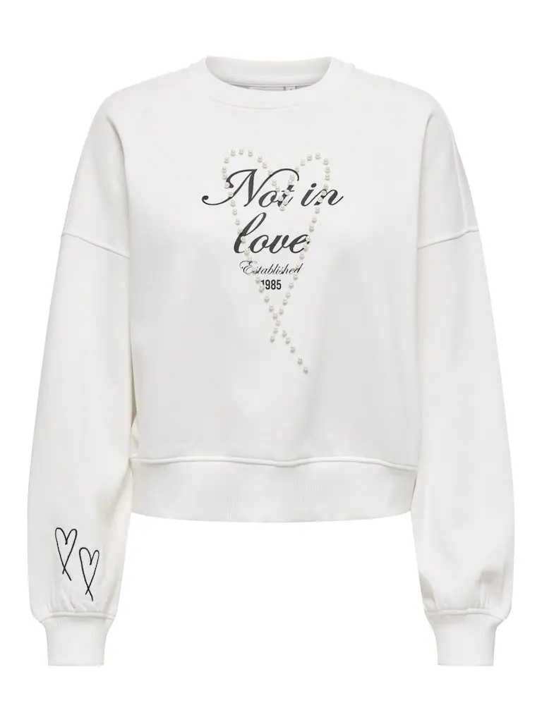 Onlkiara Long-Sleeve O-Neck Sweater With Pearl Accents In Off-White 1