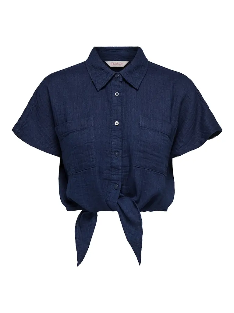 Onlleoni Seersucker Short-Sleeve Knot Shirt – Navy 1