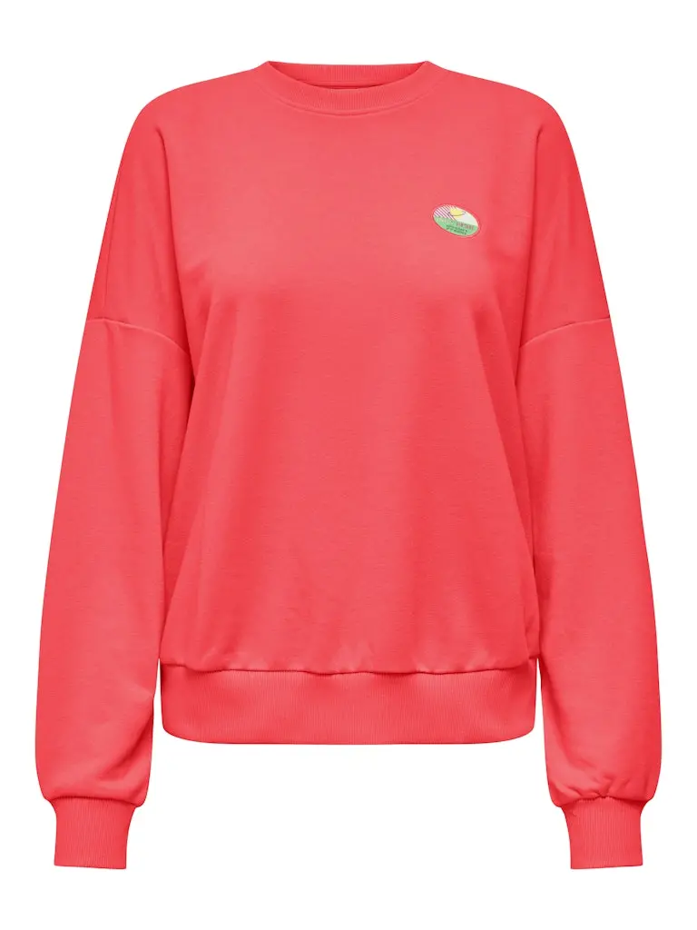 Onlminna Long-Sleeve Neon Orange Cotton Sweatshirt – Crew Neck 1