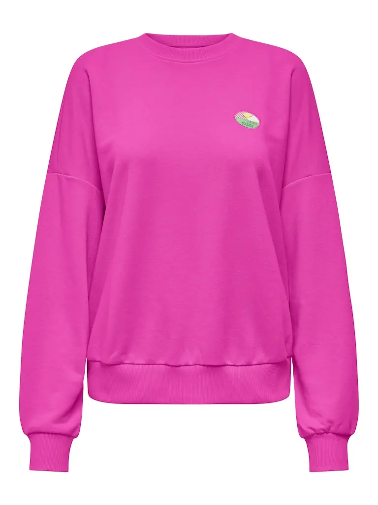 Onlminna Long-Sleeve Neon Pink Cotton Sweatshirt – Crew Neck 1