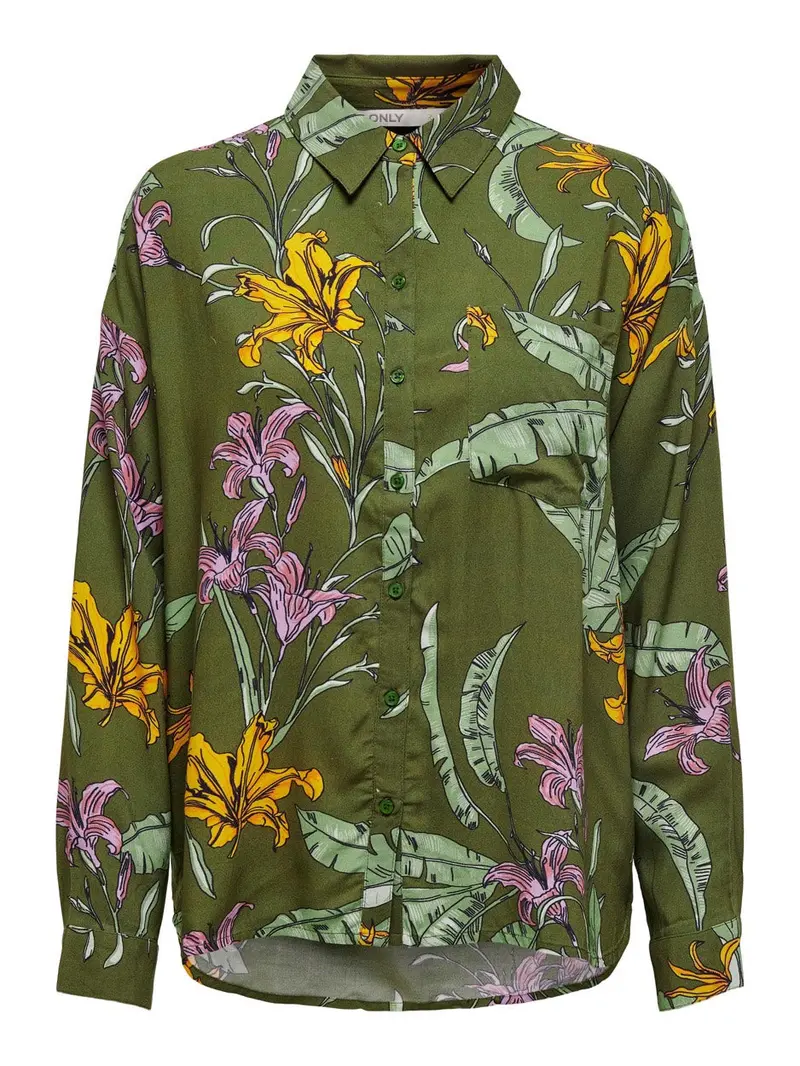 Onlpalm Loose Long-Sleeve Shirt – Green Floral Pattern 1