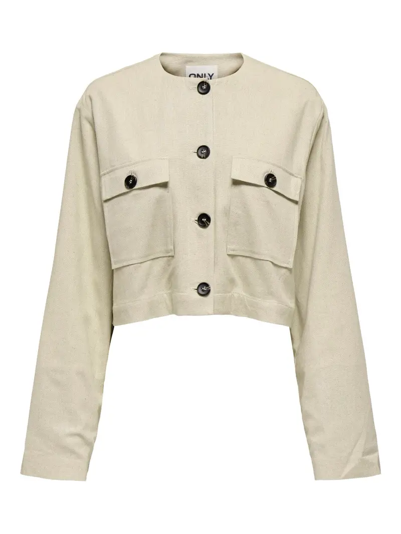 Onlpampa Linen-Blend Long-Sleeve Blazer Jacket – Beige 1