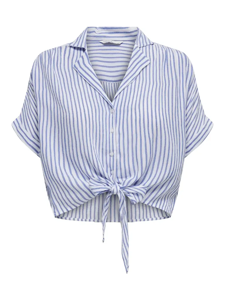 Onlpaula Life Short-Sleeve Tie-Front Top With Pattern In Blue 1
