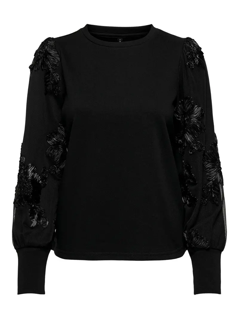 Onlrosanna Mixed-Fabric Long-Sleeve Top In Black 1