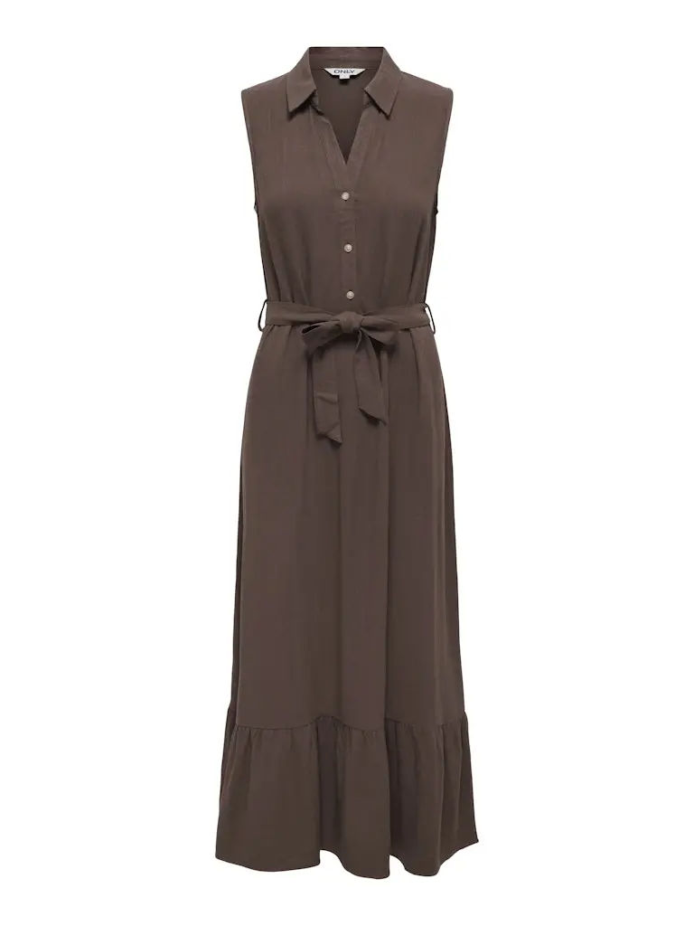Onlsiesta Linen Blend Belted Dress In Brown 1