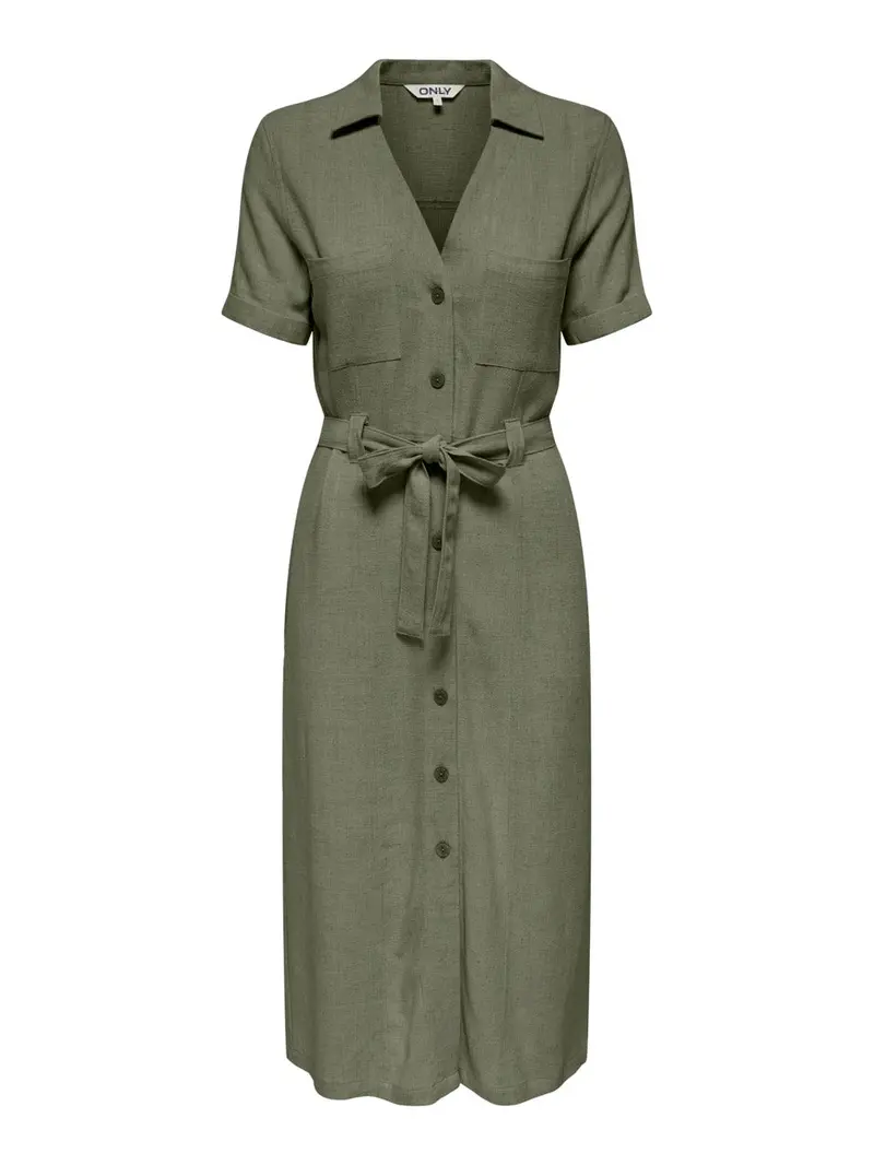 Onlsiesta Linen-Blend Button-Up Shirt Dress In Army Green 1