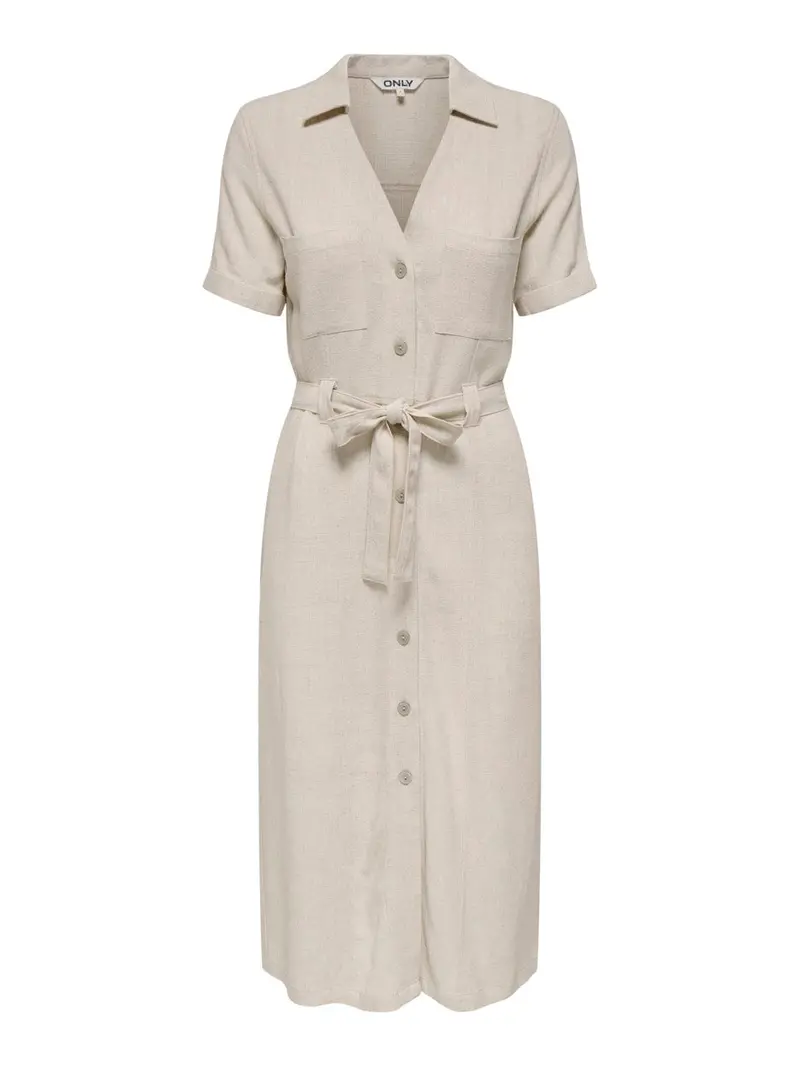Onlsiesta Linen-Blend Button-Up Shirt Dress In Sand 1