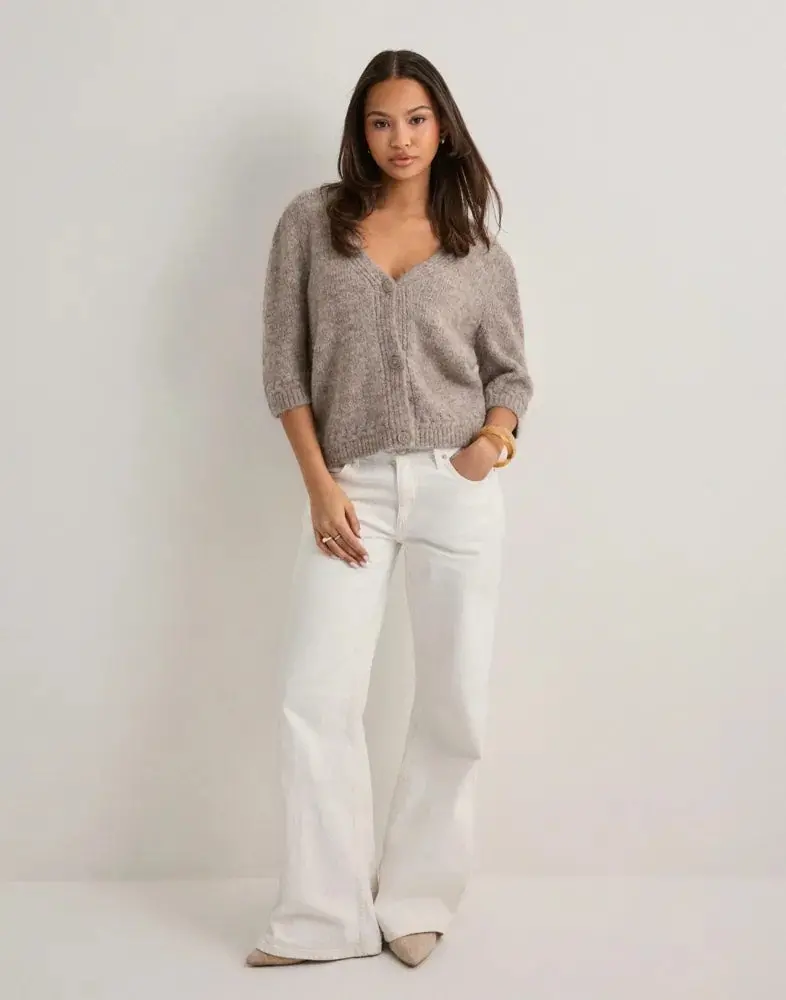 Onlstarla Short-Sleeve V-Neck Knit Cardigan In Taupe 1