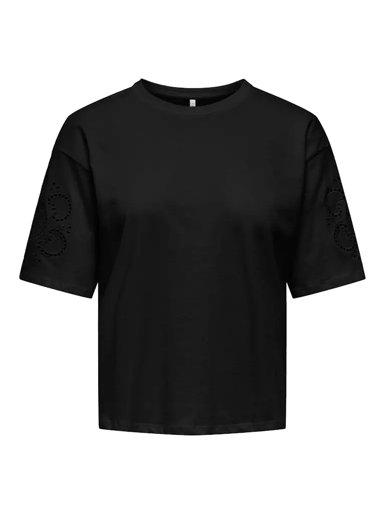 Onltally Girls' Short-Sleeve Boxy Round-Neck Top – Black 1