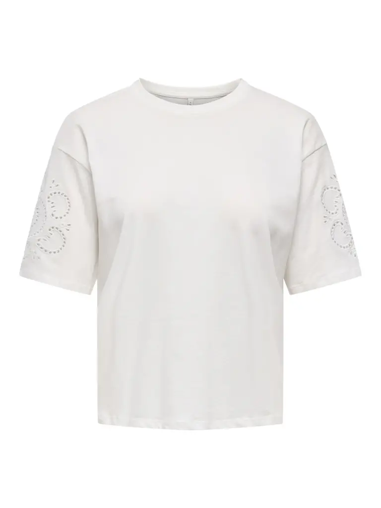 Onltally Girls' Short-Sleeve Boxy Round-Neck Top – White Print 1
