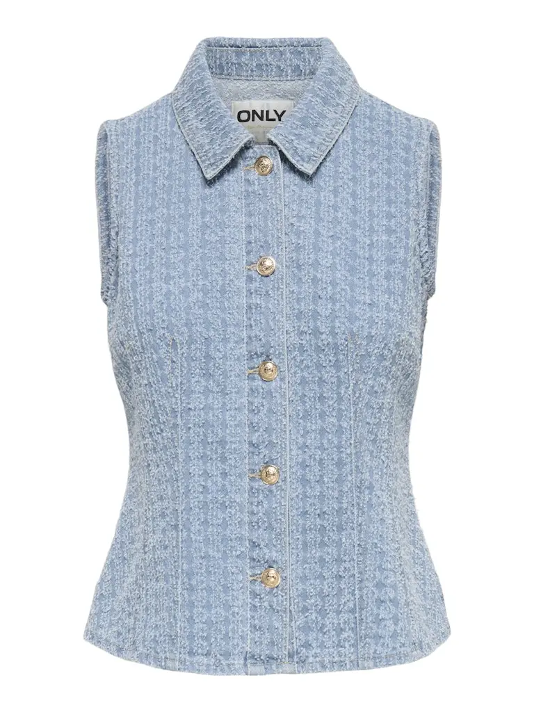Onltylar Lightweight Boucle Waistcoat In Light Blue 1