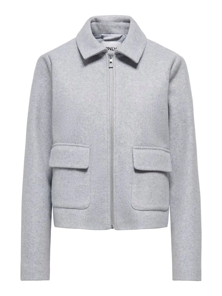 Onlvela Zippered Cropped Jacket In Heather Grey 1