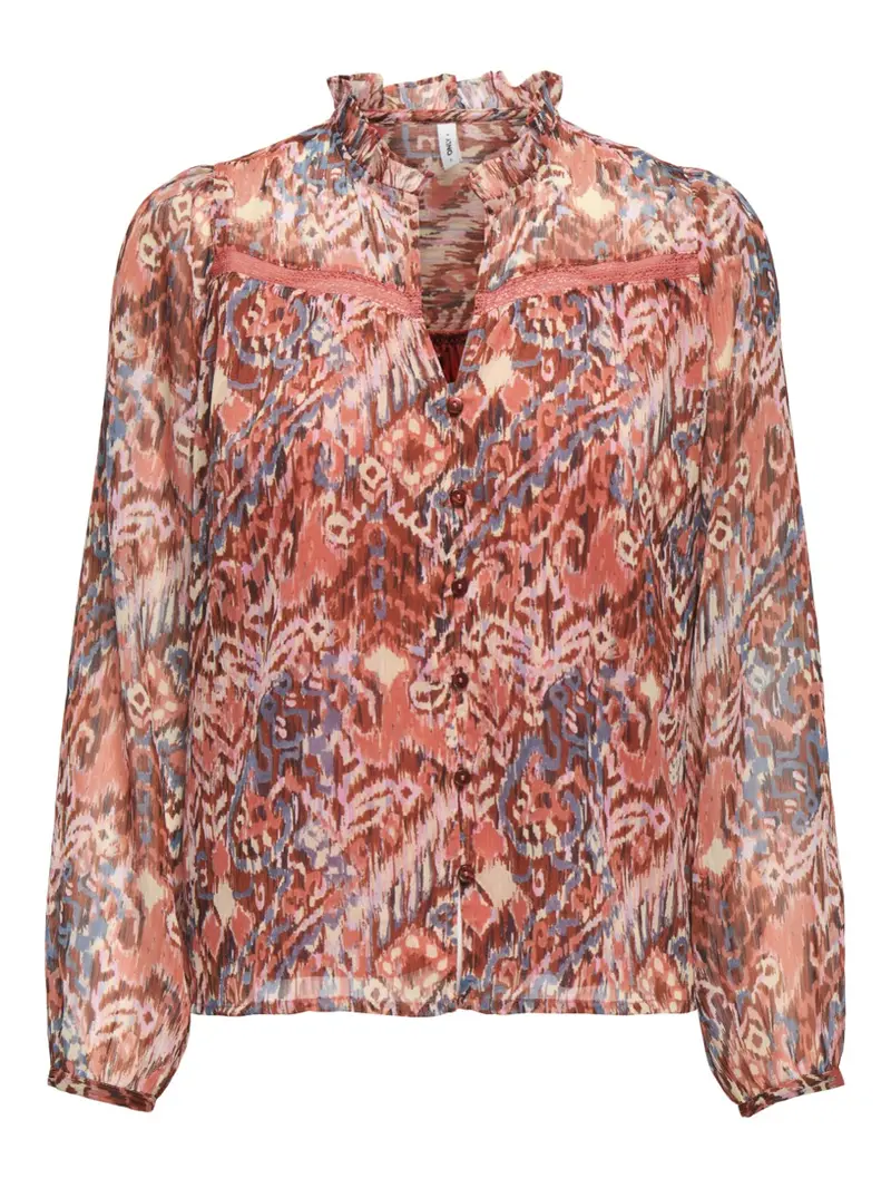 Onlvikki Lace-Trimmed V-Neck Long-Sleeve Shirt – Orange Pattern 1