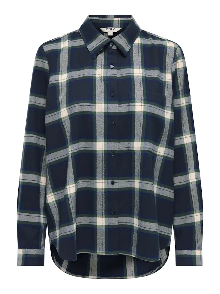 Onlwren Long-Sleeve Checked Oxford Shirt In Blue Print 1