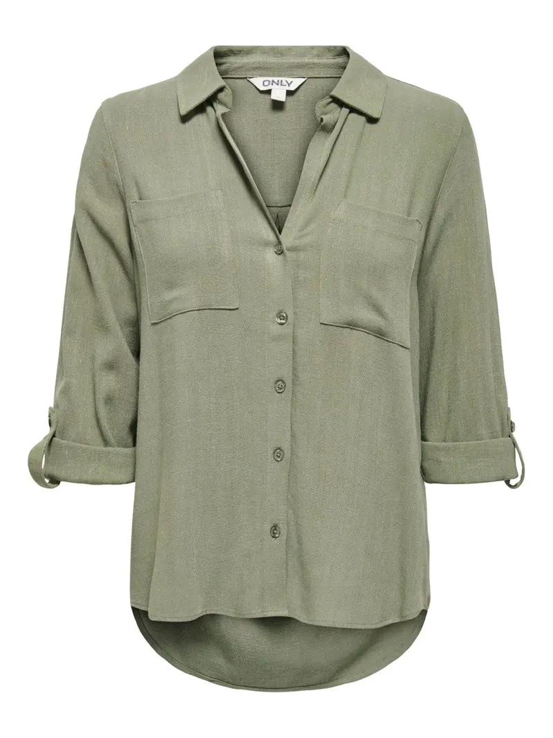 Onlyasmin-Siesta Long-Sleeve Linen-Blend Shirt – Army Green 1