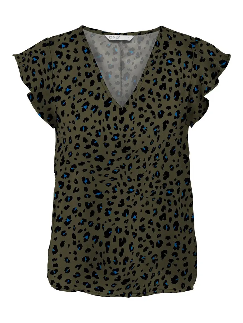 Onlzoey Green Floral Cap-Sleeve V-Neck Top 1