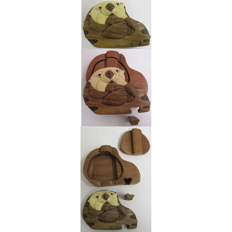 Otter Intarsia Wood Puzzle Box 1