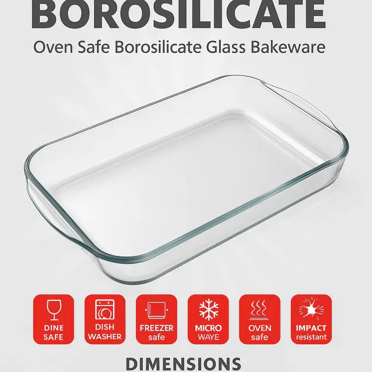 Oven-Safe Rectangular Borosilicate Glass Baking Dish 1