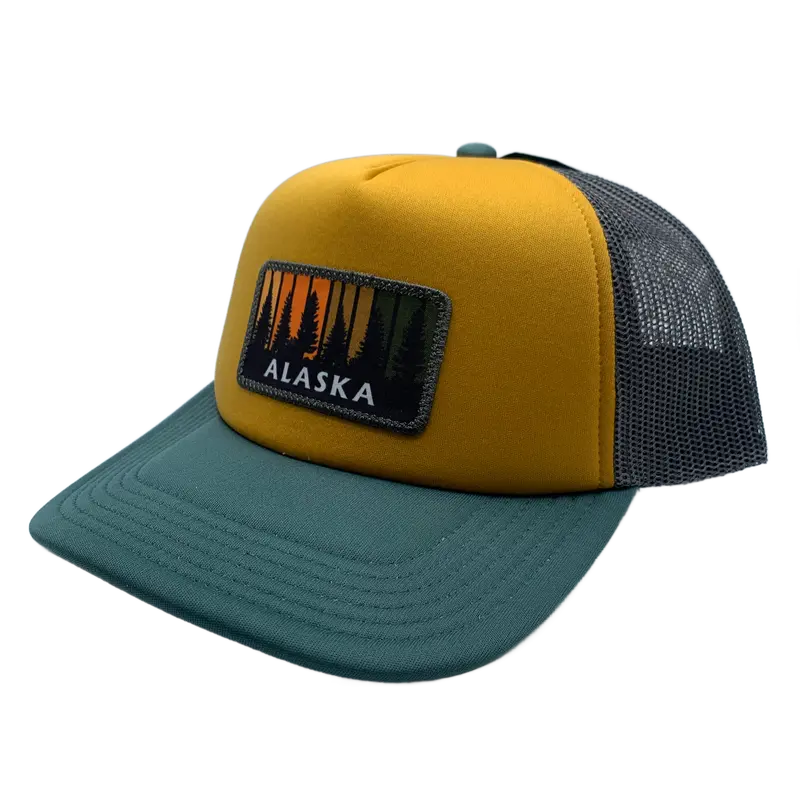 Puffy Trucker Hat Featuring Alaskan Forest Motif 1