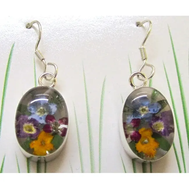 Real Alaska Wildflower Oval Earrings – Pressed Floral Resin Jewelry 1