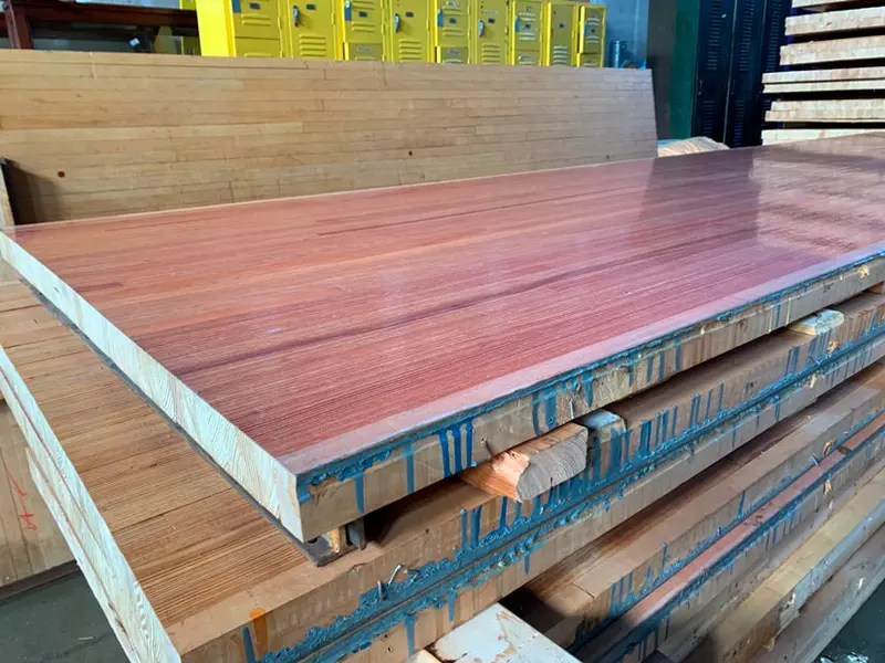 Reclaimed Pine Bowling Lane Slabs With Contrasting Maple Edge Banding 1